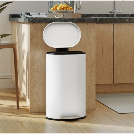 Poubelle de cuisine à pédale 30 L 36,5x31x61 cm en métal blanc, moderne pour cuisine FloraGrace (1/5)