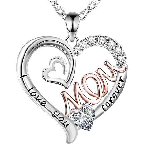 Collier « Je t’aime maman », cadeau de la part d’une fille ou d’un fils. Collier avec pendentif cœur et strass, présenté dans un