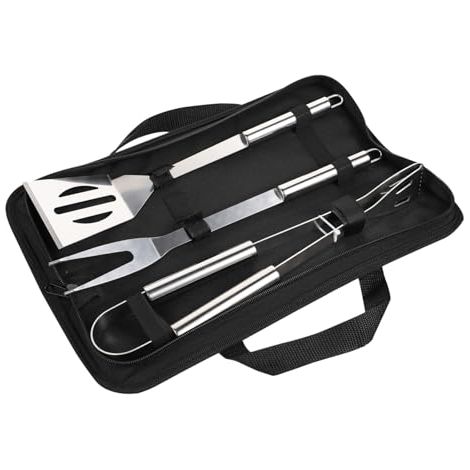 Ensemble de 3 couverts pour barbecue d'extérieur : spatule, fourchette et pince en acier inoxydable accessoires de cuisine portables pour la cuisson au barbecue conception et fabrication sûres. (1/5)