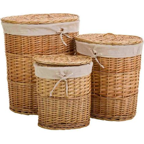 panier à linge en osier naturel avec doublure coton polyester - osier naturel et tissu beige clair (1/3)