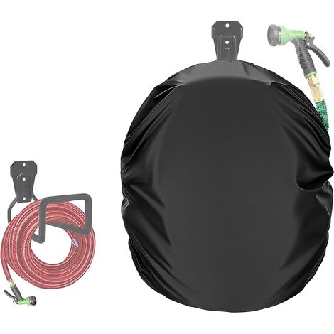 Housse de Protection pour Tuyau d'Arrosage Mural 51x56x21cm, Crochet de Rangement en Tissu 420D Noir, Cache Anti-Poussière et Anti-UV pour Jardin et Extérieur (1/5)