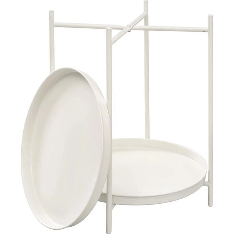 Tavolino rotondo in metallo con 2 ripiani, colore crema, 44 x 44 x 53 cm (1/5)