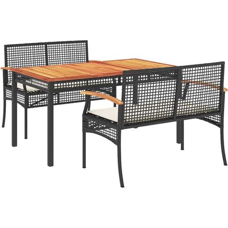 Ensemble table et chaises de jardin noires trois pièces avec coussins. (1/5)