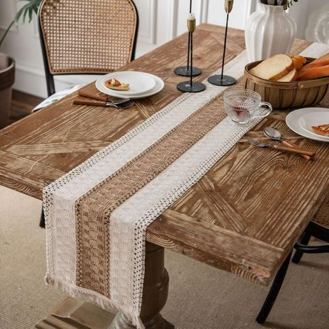 Camino de mesa, camino de mesa de arpillera natural, estilo moderno y sencillo para uso doméstico diario, bodas, fiestas, Navidad, Acción de Gracias, decoración de mesa para festividades, 180 x 30 cm (1/5)