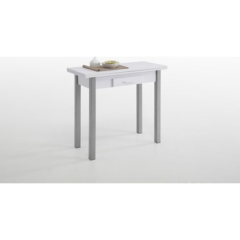 TABLE DE CUISINE PLIANTE BLANCHE 1TIROIR - 40-80X90 (1/2)