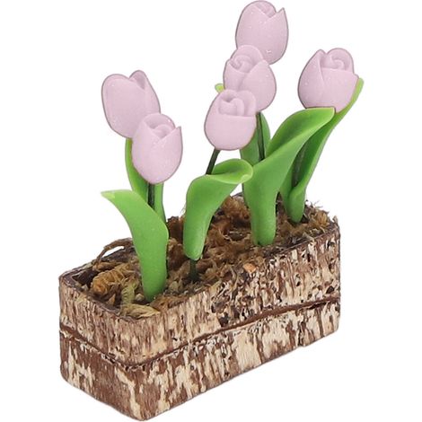 Künstliche Tulpen, Blumenornament, 1:12 Puppenhaus-Gartendekoration, simuliertes Modell, Miniatur-Accessoire, rosa (1/5)