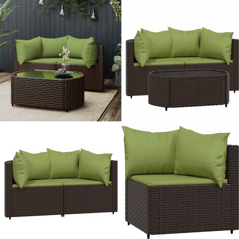 3-tlg. Garten-Lounge-Set mit Kissen Braun Poly Rattan - Gartenmöbel - Loungeset - Outdoor Möbel - Garten Sofa - Rattan Gartenmöbel - Home & Living (1/5)