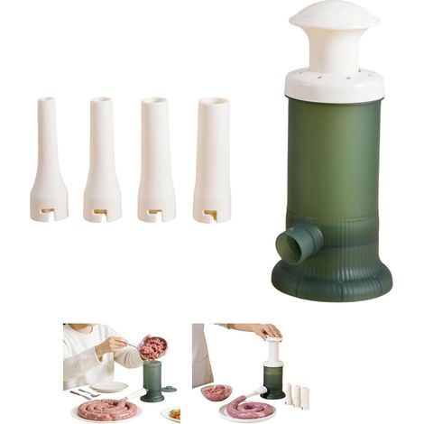 Sausage Maker, détachable Sausage Maker Machine, Household Meat Stuffing Filler, Manuel Sausage Stuffer, Sausage Roll Maker with 4 Option Size Filling Nozzles for Kitchen (Vert)