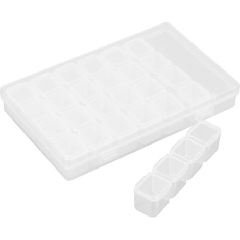 Compartiments de boîte de rangement Boîte de broderie diamant en plastique transparent avec 28 petites grilles - Organisateur pour bijoux, accessoires d'ongles et outils de maquillage (1/5)