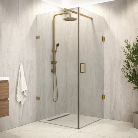 Mira Duschkabine 90 x 200 cm – Gold – Luxuriöse, begehbare Duschabtrennung mit hochwertiger, leicht zu reinigender Glastechnologie – Elegante, wasserdichte Badezimmerlösung (1/5)