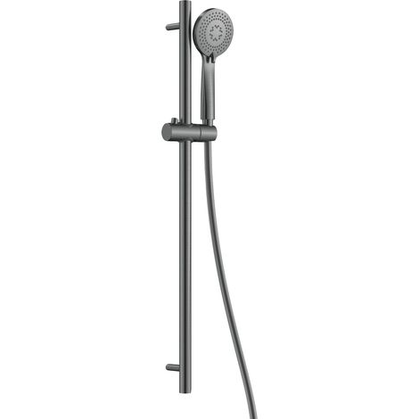 Set doccia con barra di scorrimento e doccetta tonda 3 funzioni finitura titanio - Stapol