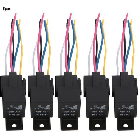 5 pièces Relais Automobile 12V 30A/40A 5 Broches SPDT avec Connecteur et Câblage (1/5)