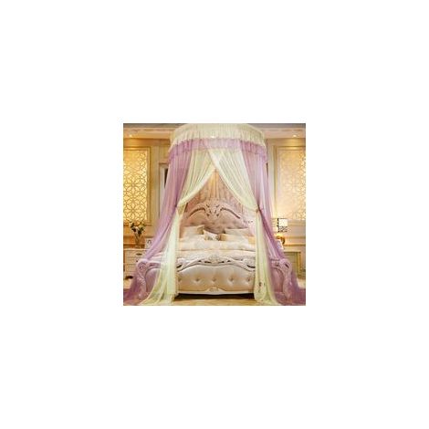 Mosquitera de techo para cama doble, fácil instalación, cúpula plegable con ganchos, amarilla y morada - Crezuo