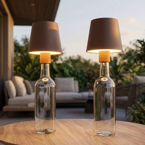 Lampe de table Lampe bouteille Lampe de table intérieur extérieur brun jardin LED Touchdimmer, 3W 130lm blanc chaud, DxH 10,6x13 cm 2er Set (1/5)