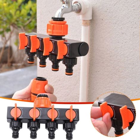Raccord de tuyau d'arrosage à 4 voies, distributeur classique pour robinet extérieur permettant de raccorder plusieurs tuyaux. (1/4)