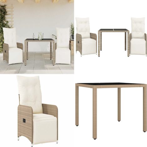 Set Bistrò da Giardino 3 pz con Cuscini in Polyrattan Marrone - Tavolo da giardino - Cuscini da giardino