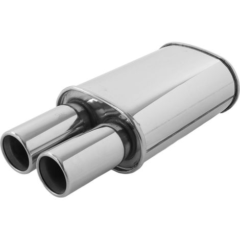Pot d'échappement universel en acier inoxydable poli, entrée 63 mm / 2,5 pouces, double sortie. (1/5)