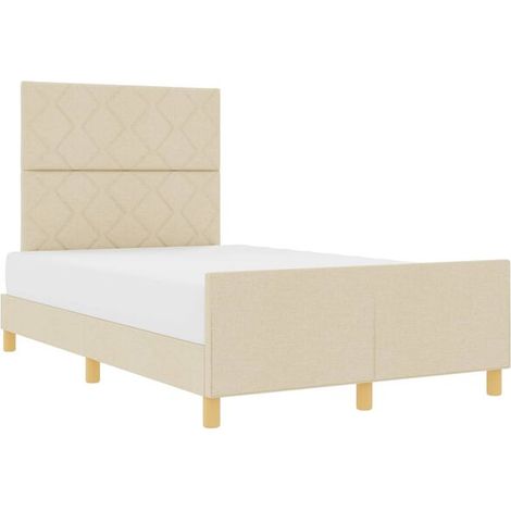 Cadre de lit avec tête de lit, beige, 120 x 190 cm, tissu. (1/5)
