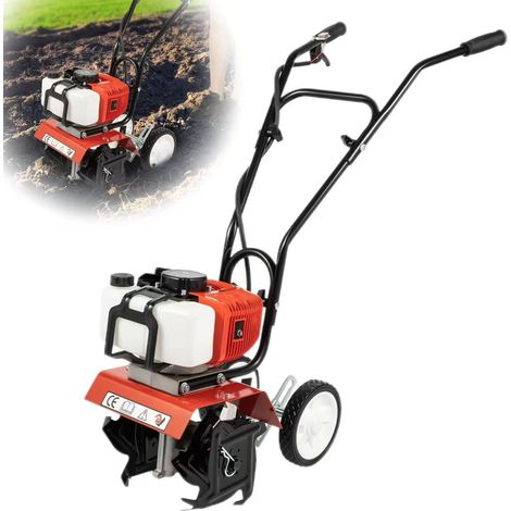 Mini motoculteur 1.9KW 52CC,motoculteur de jardin, moteur à essence deux temps,adapté à l'arrosage,au creusement et au désherbage,6500-7000 tr/min