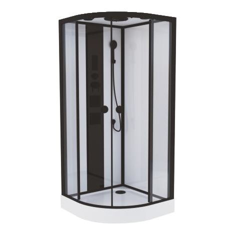 ONDEE ZEN - Cabine de douche hydromassante - radio - NOGEA - Sans silicone - Noir mat - 1/4 Cercle 90cm (1/3)