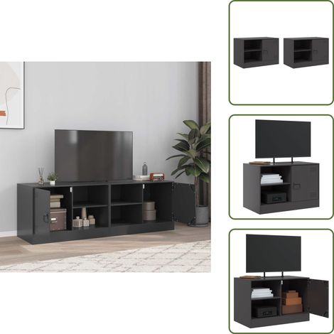 TV-Schränke 2 Stk. Schwarz 67x39x44 cm Stahl - TV-Schrank - Fernsehtisch - Regal - Wohnzimmermöbel - Schwarz (1/5)