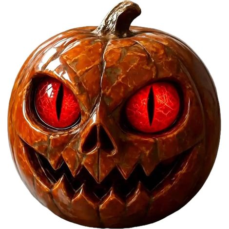 Figurine de citrouille effrayante en résine avec accents œil de chat - Décoration d'Halloween - Décoration pour cheminée, étagère, bureau, fête (rouge) (1/5)
