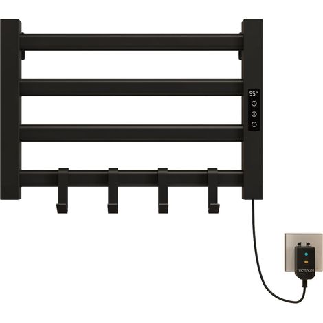 Seche Serviette Electrique 550x300mm Porte Serviettes Chauffant Porte-serviettes électrique intelligent, Étanche IP24, Réglage de la température 30℃-70℃, 1-9 heures de chronométrage-Black Right (1/5)
