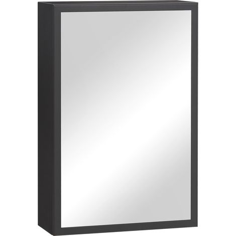 Badezimmerschrank mit Spiegel, Schwarz, 40 x 15 x 60 cm, Wandmontage, 3 Ablagen (1/5)