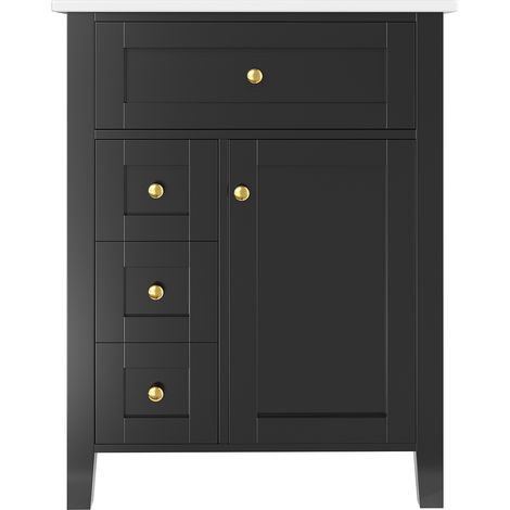 Mobile bagno freestanding 61 cm nero lucido con lavabo in ceramica e 4 cassetti (1/5)