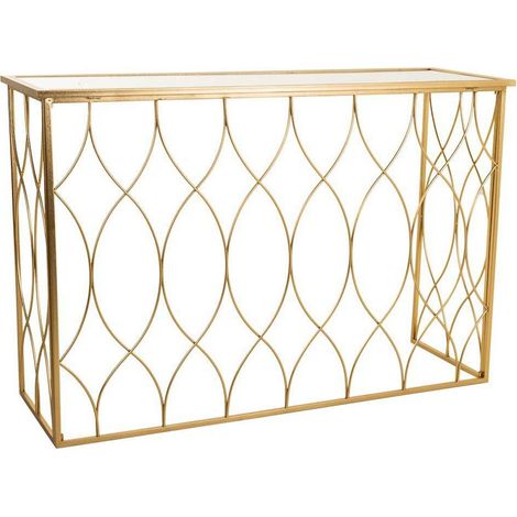 console élégante dorée en métal et verre pour entrée moderne - doré lumineux et transparent