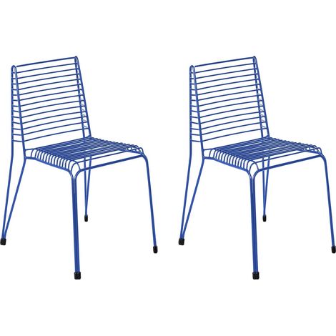 Set di 2 sedie da giardino in acciaio impilabili da esterno per patio blu Chieve