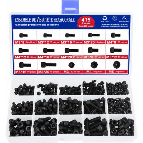 Coffret 415 pièces (415 pcs) vis écrous inox 304 19102.5cm 690g 20 × 10 × 3 cm 200 g – Livraison gratuite