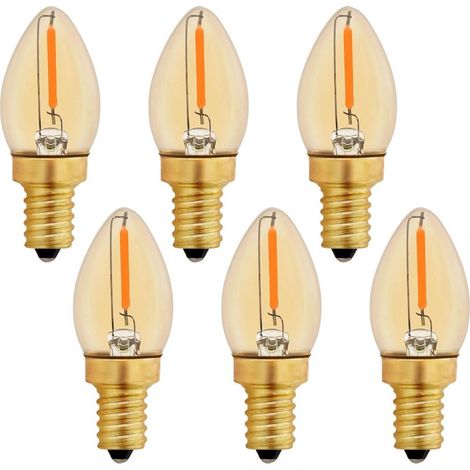 Ampoule LED C7 E12 220V, Ampoule Bougie Edison Vintage E12 0.5W Remplacement 5W, Ampoule à Filament LED E12 Ambre Ampoule Décorative Veilleuse, Blanc Chaud 2200K, Non Dimmable, Lot de 6 (1/5)