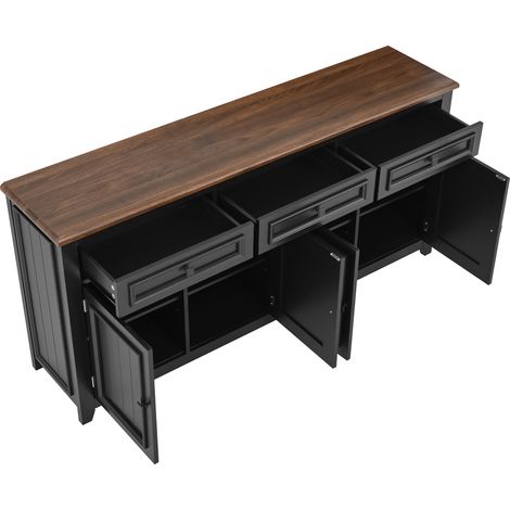ELVMI Madia con 3 Cassetti e 4 Ante, Ripiani Regolabili, per Soggiorno in MDF 160 × 35 × 76 cm Nero (1/5)
