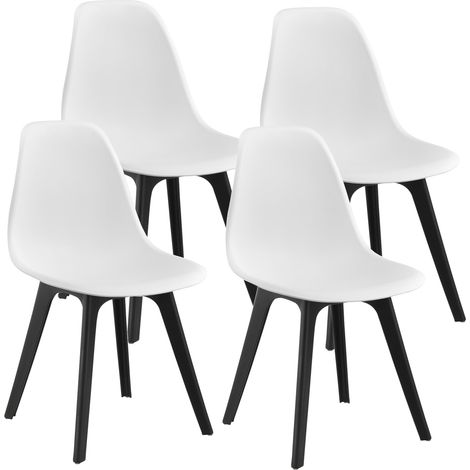 Set de 4 Chaises Design Chaise de Cuisine Salle à Manger Plastique Blanc et Noir 030003706