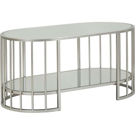 Tavolino da Salotto Fafa, un Vano, Forma Ovale, Colore Ripiano Trasparente, 90x50x45h cm Argento