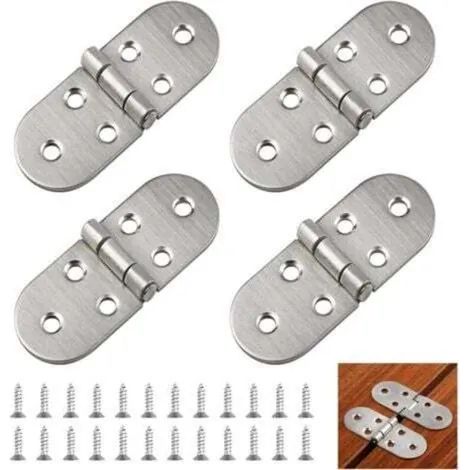 Lot de 4 charnières rondes pliantes à 180° en acier inoxydable pour tables pliantes, armoires, penderies en bois, meubles, machines à coudre (argent) (1/3)
