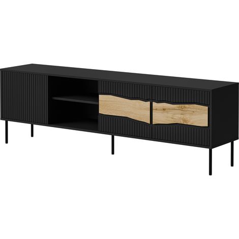 Mueble TV Monevare 102, Negro + Roble wotan, Número de puertas: 0, Número de cajones: 0, 190x62x40cm, LED
