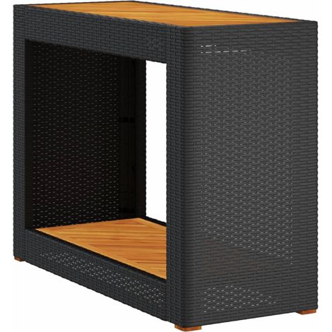 Garten-Beistelltisch mit Holzplatte Schwarz Poly Rattan vidaXL