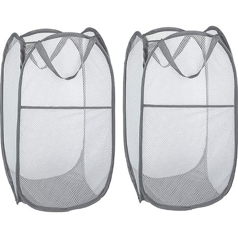 Laundry Basket Foldable Pop Up Mesh with Handle, Grey