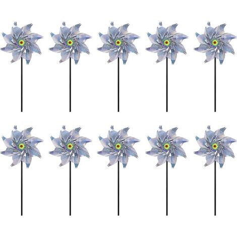 Vtizikl Moulin à vent réfléchissant , lot de 10 moulins à vent anti-oiseaux réfléchissants, moulins à vent d'extérieur pour jardin, répulsif à oiseaux pour protéger jardin/verger/cour (1/4)