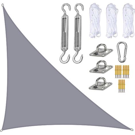 Voile d'ombrage imperméable 3 x 4 x 5 m, auvent triangulaire pare-soleil pour terrasse et piscine, avec kit de fixation Ns2Gray (1/4)