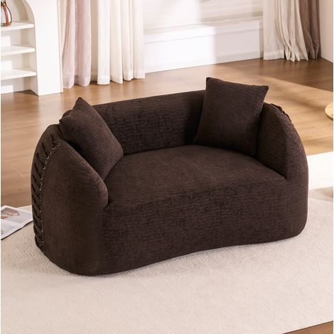 Divano curvo 2 posti 155x90x67 cm in ciniglia marrone compatto FloraGrace (1/5)