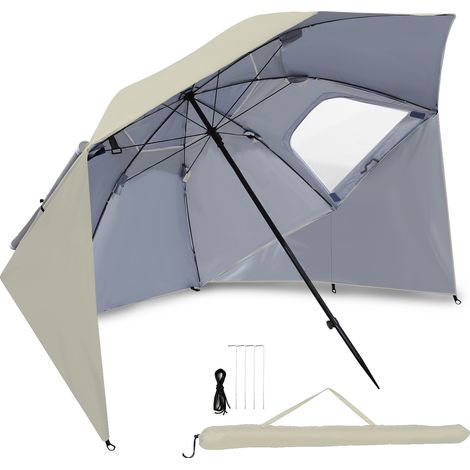 Randaco Strandschirm 210 cm UV Schutz 50+,  wasserabweisend mit Tragetasche für Strand Garten Camping Beige