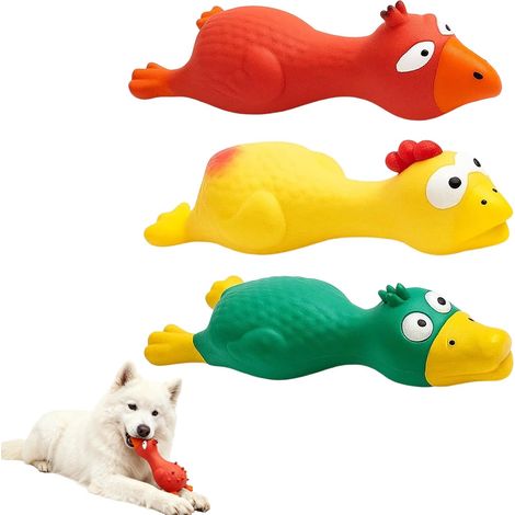 Jouet pour chien en caoutchouc en forme de poulet (3 pièces), jouet couineur pour chiens, jouet indestructible pour la dentition des chiots, jouet à mâcher pour petits chiens (1/5)