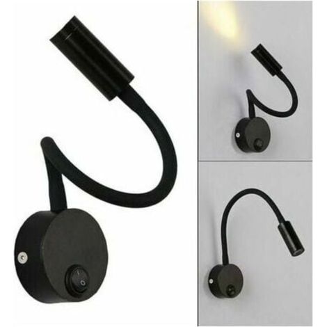 Noire Lampe de lecture Murale 3W, Flexible Cou Réglable Applique Lampe de Bureau en Aluminium, Lampe de Chevet avec Interrupteur LED Soins des Yeux (1/5)