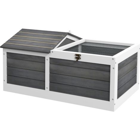 Grey Wooden Tortoise House for Small Pets, Reptile Shelter with Cozy Hide Den and Outdoor Run (1/5)