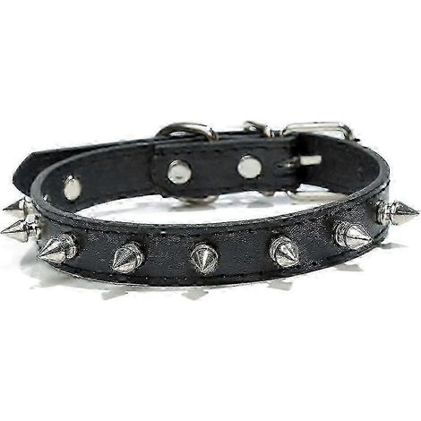 Colliers pour petits chiens en cuir uni, résistants aux morsures et réglables, noirs, taille M (1/5)