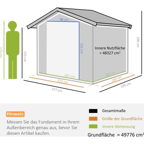 Abri de jardin métallique robuste avec sol inclus, anti-pluie et anti-rouille, couleur anthracite, dimensions 277x195x192 cm, parfait pour stockage d'outils et équipements extérieurs. (1/5)