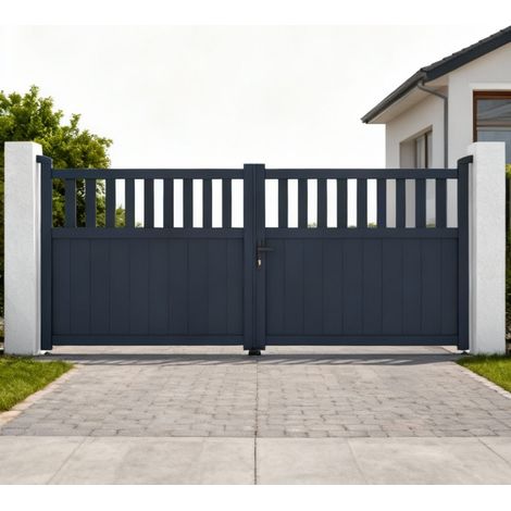 Portail battant aluminium anthracite 340x140 cm motorisable (1/5)